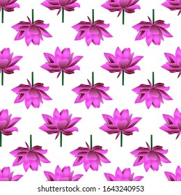 Endless vector pattern of blooming lotuses. Pink water Lily. Plants on an isolated background. Idea for Wallpaper, cover, design. Floral print. Spring mood.