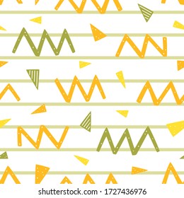 Endless vector pattern with geometric elements. Zig zags, dots, lines and triangles seamless pattern. Abstract colorful vector background