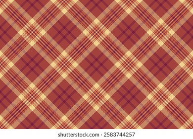 Endless vector plaid background, pastel seamless pattern fabric. Dreamy tartan textile texture check in red and amber colors palette.