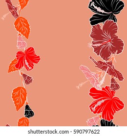 Endless vector texture for decoration, greeting cards, posters, flyers, textile print or fabric. Floral seamless pattern with bright summer flowers in red, orange and pink colors and copy space.