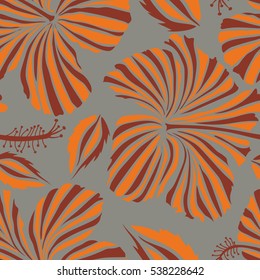 Endless vector texture for romantic design, decoration, greeting cards, invitations, for textile print and fabric. Floral seamless pattern with bright summer flowers in orange, brown and gray colors.