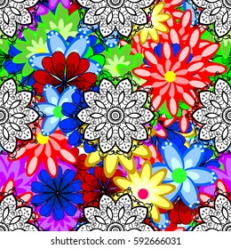 Endless vector texture for romantic design, decoration, greeting cards, posters, wrapping, for textile print and fabric. Floral seamless pattern with bright summer flowers in colors.