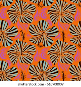 Endless vector texture for romantic design, greeting cards, posters, for textile print and fabric. Floral seamless pattern with bright summer flowers in black, violet, blue and orange colors.