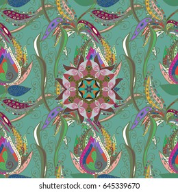 Endless vector texture for romantic design, decoration, greeting cards, posters, wrapping, for textile print and fabric. Floral seamless pattern with bright summer flowers in blue colors.