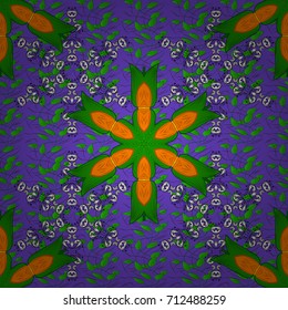 Endless vector texture for romantic design, decoration, cards, posters, wrapping, for textile print and fabric. Floral seamless pattern with bright summer flowers in violet, green and orange colors.