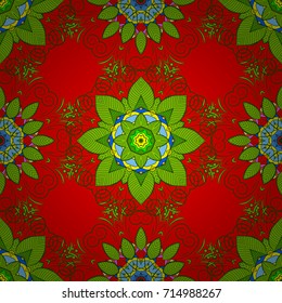 Endless vector texture for romantic design, decoration, greeting cards, posters, wrapping, for textile print and fabric. Floral seamless pattern with bright summer flowers in red, green, blue colors.