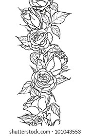 Endless vertical border with roses on white background.