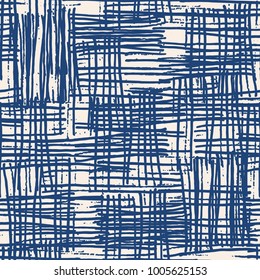 Endless watercolor texture vector. Indigo tie dye seamless pattern. Natural tiles. Japan cotton background. Batik bed vector texture. China hand dyeing white cotton background. Hippie fabric with grid