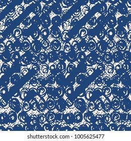 Endless watercolor texture vector. Indigo tie dye seamless pattern. Natural tiles. Japan cotton background. Batik bed vector texture. China hand dyeing white cotton background. Hippie fabric with grid