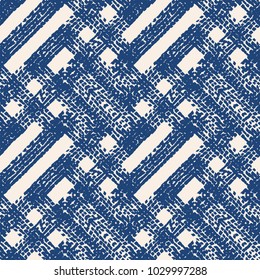 Endless watercolor texture vector. Indigo tie dye seamless pattern. Natural tiles. Japan cotton background. Batik bed vector texture. China hand dyeing white cotton background. Hippie fabric with grid