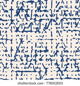 Endless watercolor texture vector. Indigo tie dye seamless pattern. Natural tiles. Japan cotton background. Batik bed vector texture. China hand dyeing white cotton background. Hippie fabric with grid
