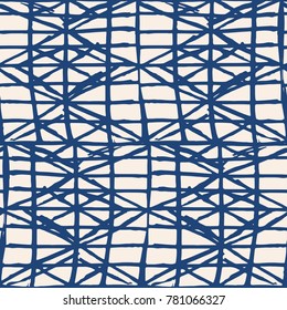 Endless watercolor texture vector. Indigo tie dye seamless pattern. Natural tiles. Japan cotton background. Batik bed vector texture. China hand dyeing white cotton background. Hippie fabric with grid