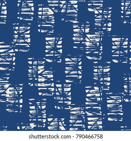 Vector de textura de color de agua sin fin. Color índigo sin fisuras. Baldosas naturales. Fondo de algodón japonés. Textura vectorial de lecho batik. Fondo de algodón blanco teñido a mano en China. Tejido hippie con cuadrícula
