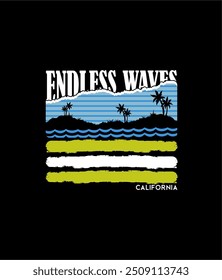 Endless Waves California typography summer beach graphic vector illustration