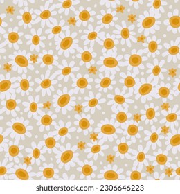 endless white daisies with yellow centers on a light background. minimalistic pattern in a naive style. children's background with flowers.