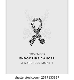Endocrine cancer awareness month background design with Zebra Styled Black and White Ribbon