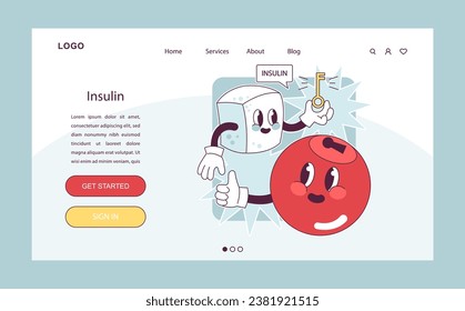 Endocrine system. Insulin function. Pancreas gland hormones secretion and balance. Metabolism regulation. Flat vector illustration