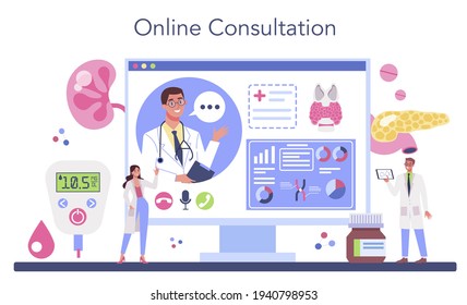 Endocrinologist online service or platform. Thyroid gland examination