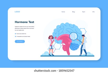 Endocrinologist web banner or landing page. Thyroid examination. Doctor examine hormone and glucose. Idea of health and medical treatment. Isolated flat vector illustration