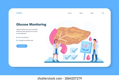 Endocrinologist web banner or landing page. Thyroid examination. Doctor examine hormone and glucose. Idea of health and medical treatment. Isolated flat vector illustration