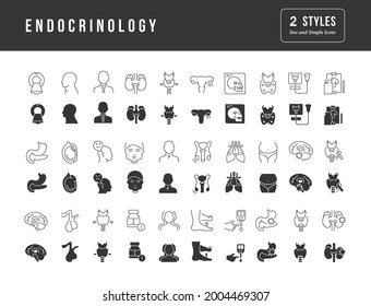 Endocrinology. Collection of perfectly simple monochrome icons for web design, app, and the most modern projects. Universal pack of classical signs for category Medicine.