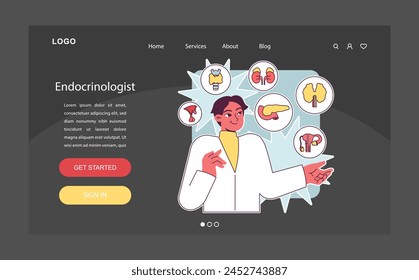 Endocrinology. Endocrine system organs, pancreas thyroid gland, pituitary, adrenal gland and ovaries. Hormones secretion and balance. Healthcare and medical treatment. Flat vector illustration