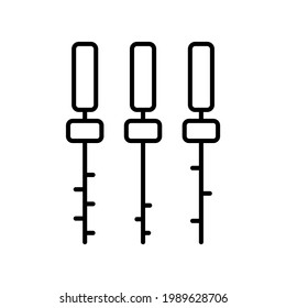 Archivo endodóntico para el tratamiento del canal raíz. Instrumentos dentales para la limpieza dental. Icono de vector de contorno. Trazo editable