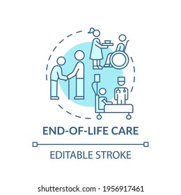 End-of-life care blue concept icon. Nursing center for patients with terminal illness. Family doctor idea thin line illustration. Vector isolated outline RGB color drawing. Editable stroke