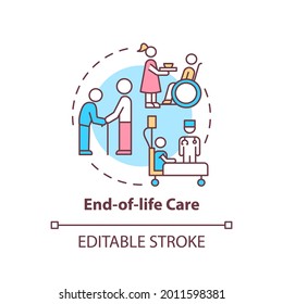 End-of-life care concept icon. Nursing center for patients with terminal illness. Family doctor idea thin line illustration. Vector isolated outline RGB color drawing. Editable stroke
