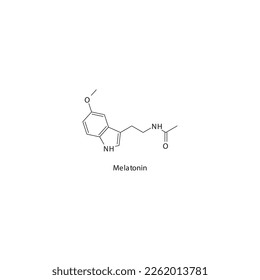 Melatonin - Endogenous hormone flat skeletal molecular structure Metaltonin receptor agonist drug used in insomnia treatment. Vector illustration.