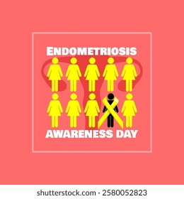 Endometriosis Awareness Day to celebrate on March 1st. Female icon, one of 10 women diagnosed with endometriosis on dark pink background. Health event banner.