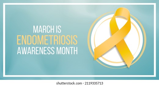 Endometriosis awareness month concept. Banner with yellow ribbon awareness and text. Vector illustration.
