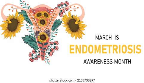 Mes de Concienciación sobre la Endometriosis. Ilustración horizontal con útero.