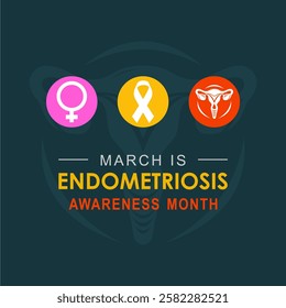 Endometriosis Awareness Month (March) highlights a painful condition where tissue grows outside the uterus. This vector symbolizes support and advocacy.