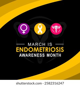 Endometriosis Awareness Month (March) raises awareness of a painful condition where tissue grows outside the uterus. Vector illustration for advocacy and support.