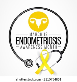 Endometriosis awareness month is observed every year in March, is a painful condition where endometrial tissue grows outside the uterus. Vector illustration