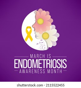 Endometriosis awareness month is observed every year in March, is a painful condition where endometrial tissue grows outside the uterus. Vector illustration