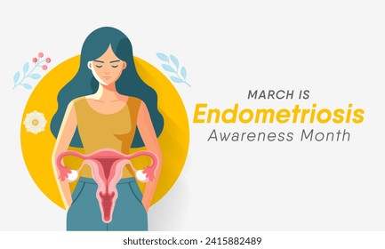 El mes de sensibilización sobre la endometriosis se observa cada año en marzo, es una enfermedad dolorosa en la que el tejido endometrial crece fuera del útero. Ilustración del vector