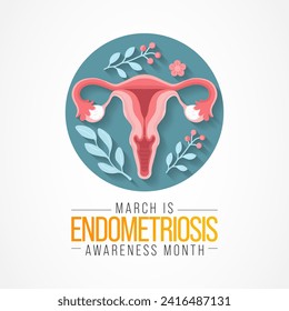 Endometriosis awareness month is observed every year in March, is a painful condition where endometrial tissue grows outside the uterus. Vector illustration