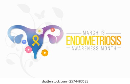 Endometriosis awareness month is observed every year in March, is a painful condition where endometrial tissue grows outside the uterus. Vector illustration