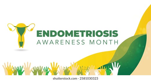 Endometriosis awareness month is observed every year in March, is a painful condition where endometrial tissue grows outside the uterus. Vector illustration