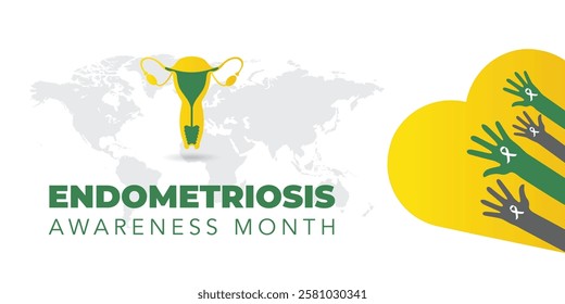 Endometriosis awareness month is observed every year in March, is a painful condition where endometrial tissue grows outside the uterus. Vector illustration
