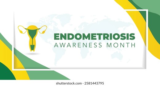 Endometriosis awareness month is observed every year in March, is a painful condition where endometrial tissue grows outside the uterus. Vector illustration