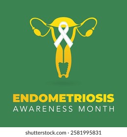 Endometriosis awareness month is observed every year in March, is a painful condition where endometrial tissue grows outside the uterus. Vector illustration