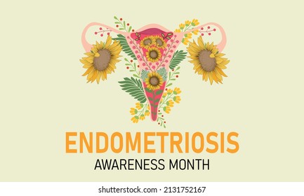 Endometriosis awareness month. Uterus with flowers. Vector illustration.