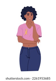 Endometriosis Awareness Ribbon. An African American woman and a symbol of women's health. World endometriosis awareness day. Vector flat illustration.