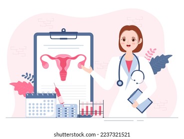 Endometriosis con condición que el endometrio crece fuera de la pared uterina en mujeres para tratamiento con mano de caricatura plana Dibujo de plantillas Ilustración