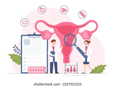 Endometriosis con condición que el endometrio crece fuera de la pared uterina en mujeres para tratamiento con mano de caricatura plana Dibujo de plantillas Ilustración