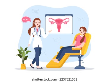 Endometriosis with Condition the Endometrium Grows Outside the Uterine Wall in Women for Treatment in Flat Cartoon Hand Drawn Templates Illustration