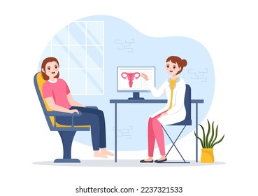 Endometriosis con condición que el endometrio crece fuera de la pared uterina en mujeres para tratamiento con mano de caricatura plana Dibujo de plantillas Ilustración